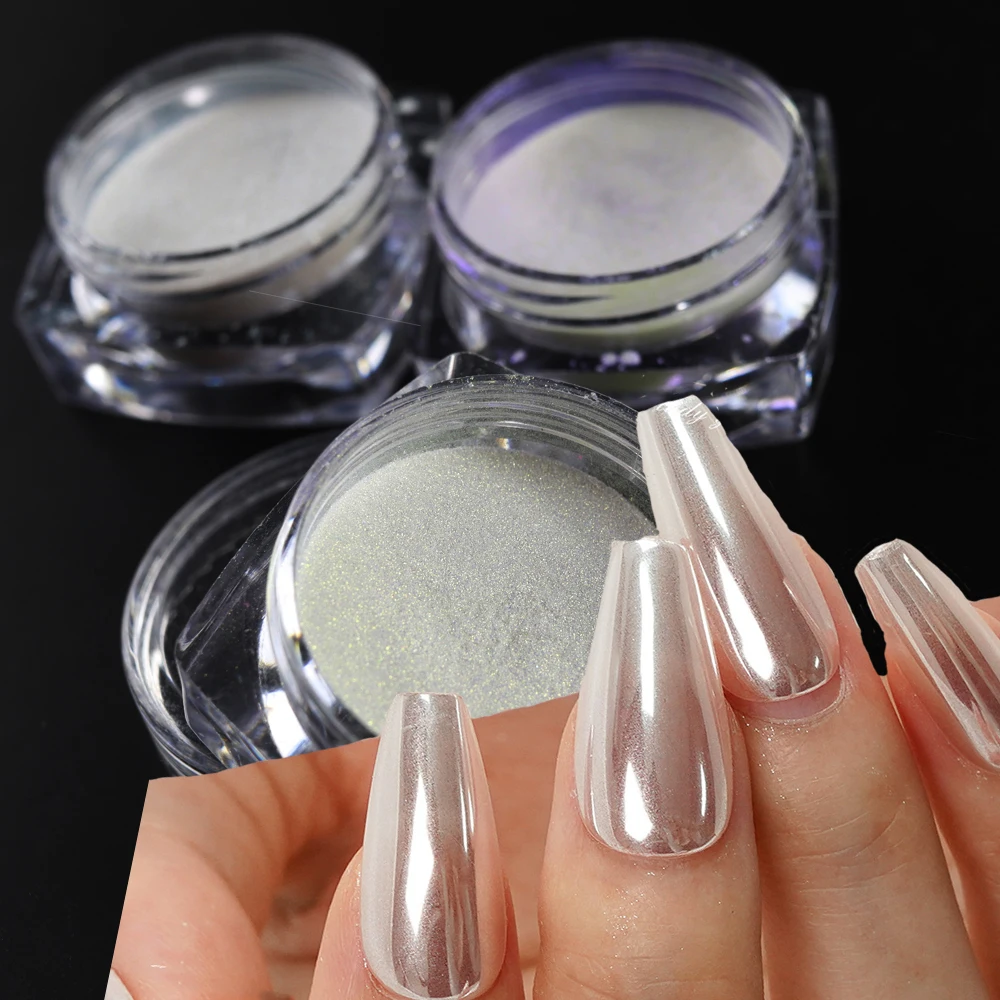 

1Jar Mirror Effect Nail Powder Pearl White Rubbing on Nails Pigment Dust Holographic Aurora Mermaid Chrome Glitters for Manicure