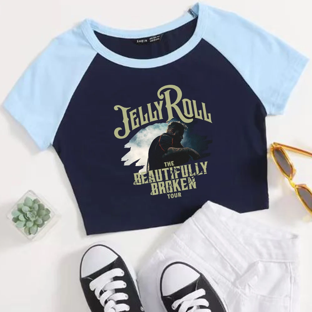 Jolly Roll The Beautifully Broken Tour 2024 укороченные рубашки для девочек с круглым вырезом и
