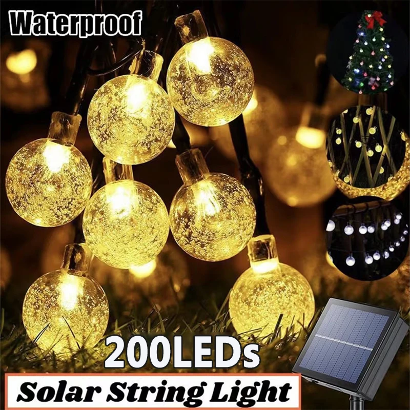 Solar String Lights Outdoor Crystal Fairy Light Chritmas Garland 8 Modes Waterproof Patio Light for Garden Party Decor