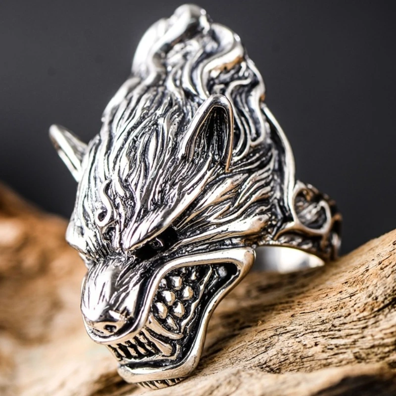 

Wholesale Of Silver Jewelry 925 Exaggerated And Atmospheric Men's Rough Wolf Head Ring