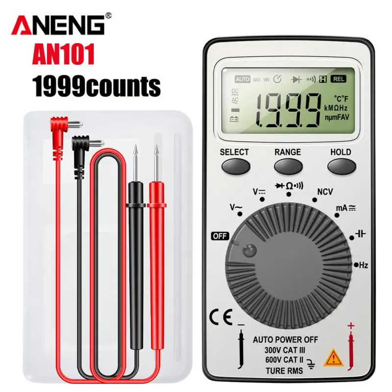 

Цифровой мультиметр ANENG AN101, мини-мультиметр, тестер er 1999 T-RMS DC/AC NCV, емкостный амперметр, вольтметр, тесты ers с испытательным выводом
