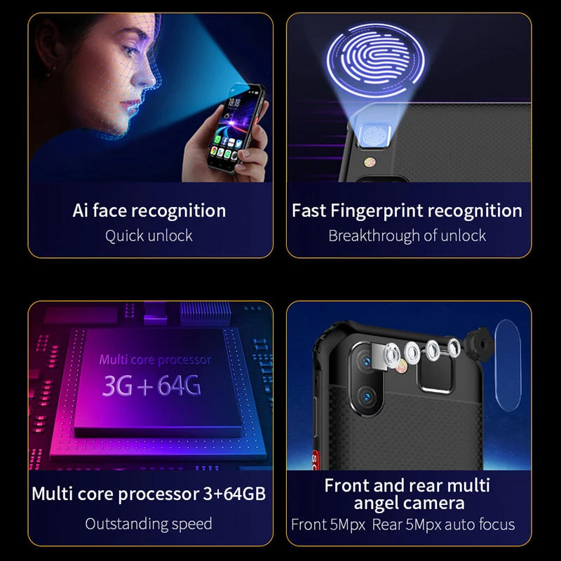 SOYES S10 Waterproof Mini Smartphone Walkie talkie NFC 3GB 32GB 64GB 4G LTE 3'' Fingerprint 5MP Rugged Small Phone PK Melrose XS