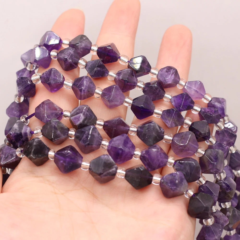 Natural Stone Amethyst Rhombus Bracelet Beaded Gemstone Loose Spacer Beads For Jewelry Making DIY Bracelet Gift  