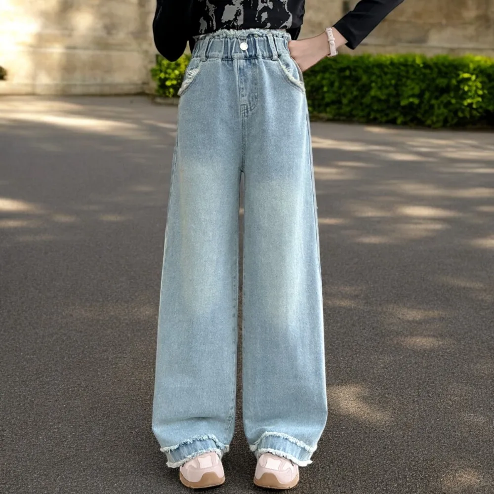 Стильные винтажные синие джинсы для девочек мешковатые штаны детские брюки