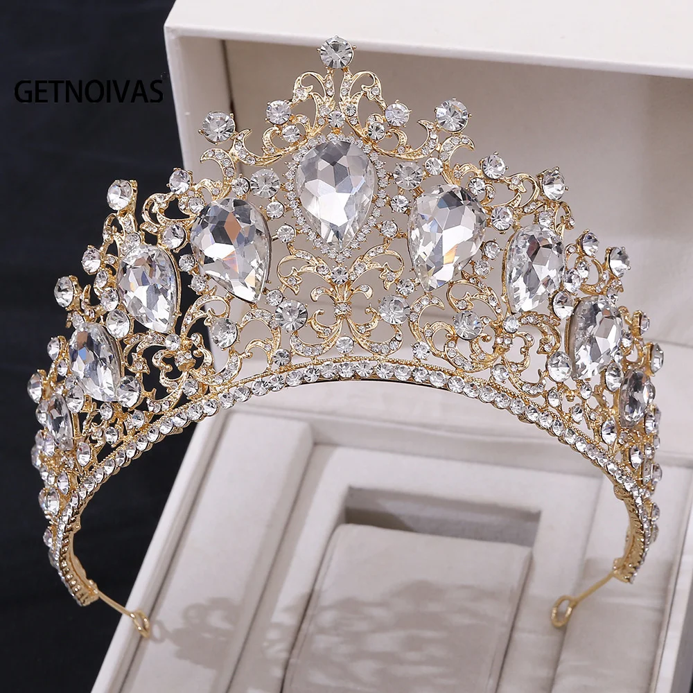 

Baroque Vintage Crystal Tiaras And Crowns Rhinestone Queen Pageant Prom Diadem Crown Bridal Wedding Hair Jewelry Accessories SL