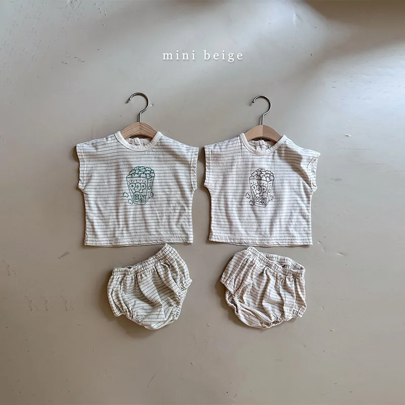

Children Summer Clothing Boy Baby Striped Vest Set Kid Girl Print Sleeveless Tops+Shorts 2pcs Infant Cotton Loose Waistcoat Suit