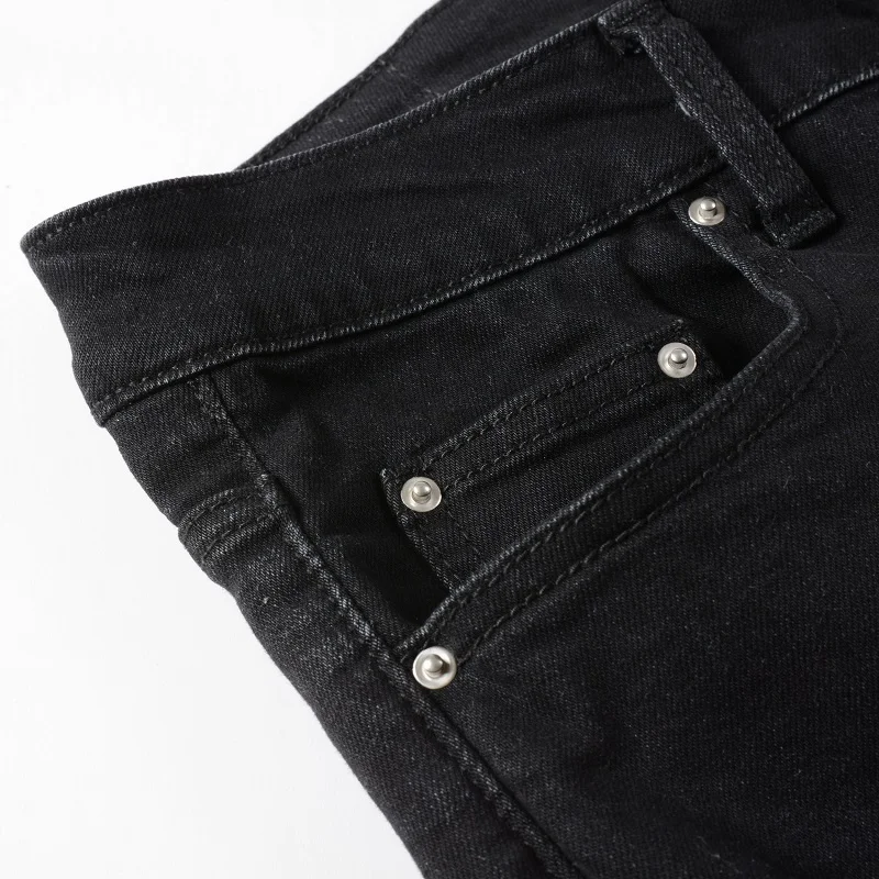 Street Fashion Men Jeans Black Color Elastic Slim Fit Ripped Jeans Hole Trousers Men Patched Designer Hip Hop Brand Pants Hombre