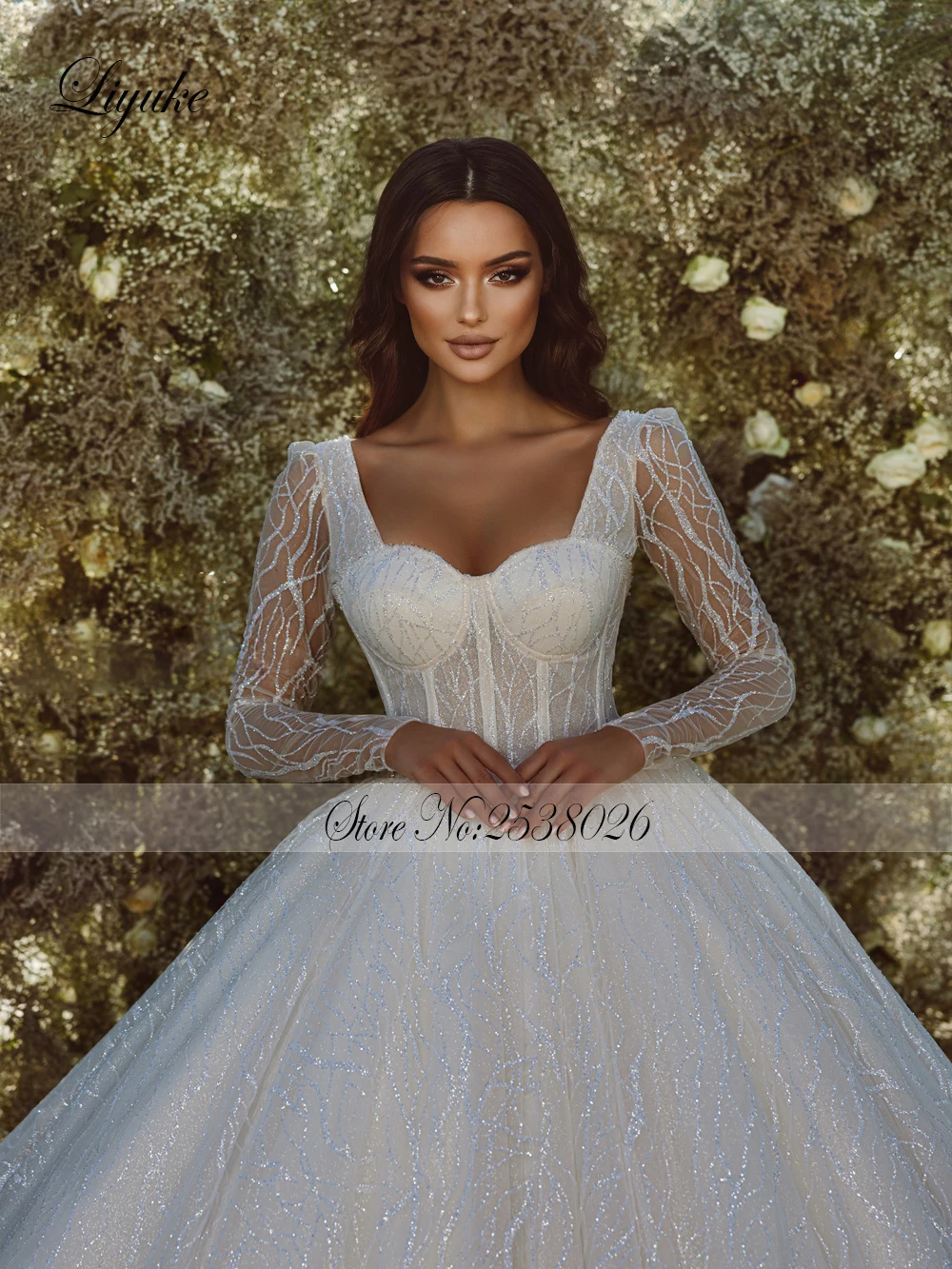 Liyuke Изящное милое бальное платье Свадебное Бисероплетение жемчуга Вышивка