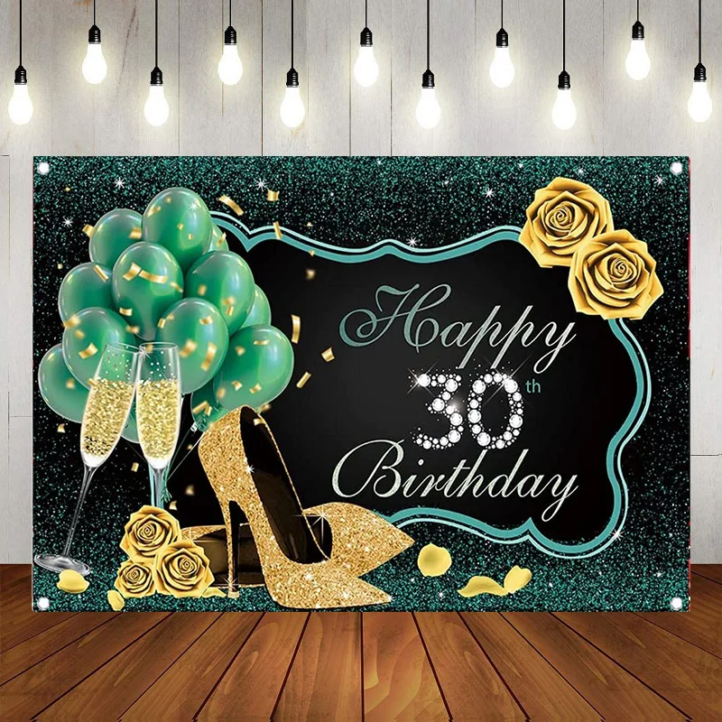 

Teal Gold Happy 30th Birthday Party Photography Backdrop Banner Decorations Background Banner Poster Balloon Gift Lover