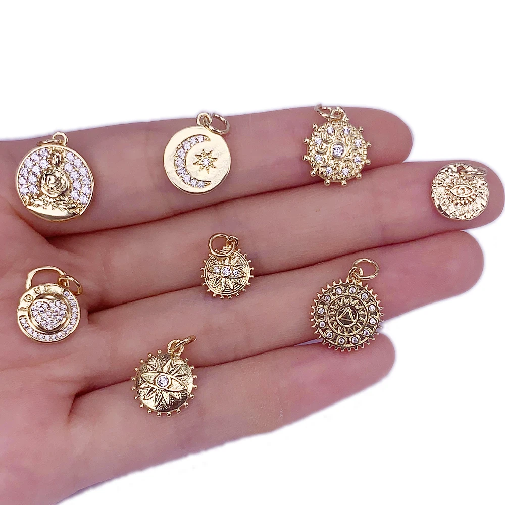 

Luxury Round Sun/Moon/Star/Evil Eyes/Heart/Jesus Small Pendant CZ Jewelry Making Necklace Bracelet Earring Accessories