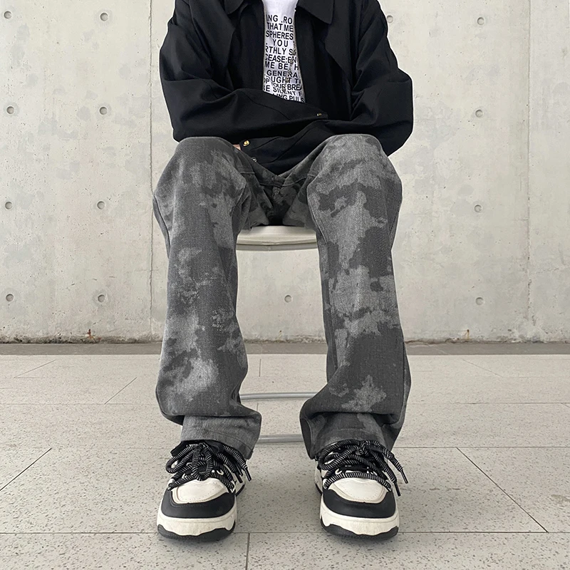 Осень/Зима 2023 темные окрашенные джинсы с принтом для мужчин дизайн Micro Rage