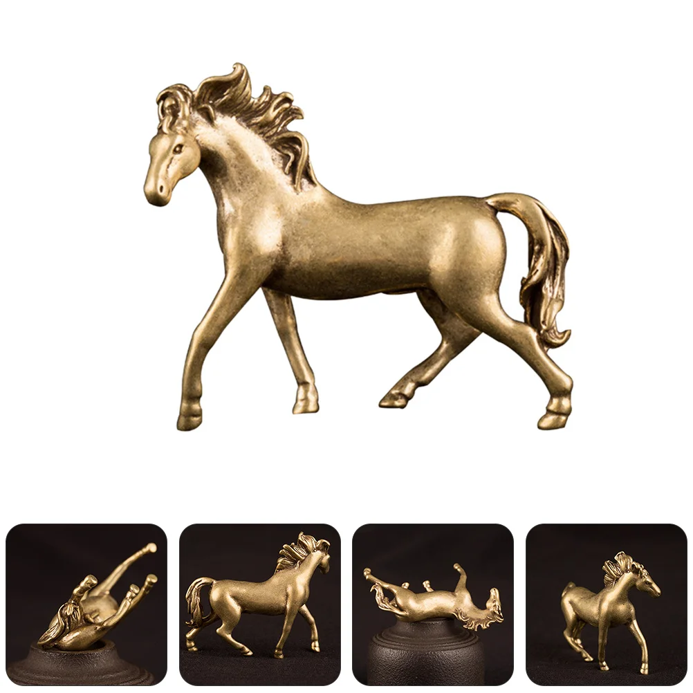 

2 Pcs Brass Animal Statues Brass Horse Statue Table Top Decor Animal Sculpture Copper Horse Statue Toy