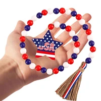 wood bead garland independence day farmhouse beaded garland rustic farmhouse country wall decor american flag pattern