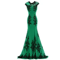 2018 vestido de noiva emerald green arabic style evening gown mermaid black lace applique sample mother of the bride dresses