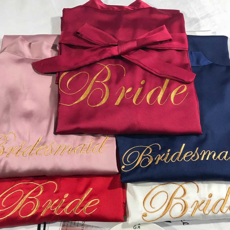 

Satin Bride Bridesmaid Wedding Robe Embroidery Sleepwear Home Dressing Gown Women Home Clothing Nightgown Intimate Lingerie