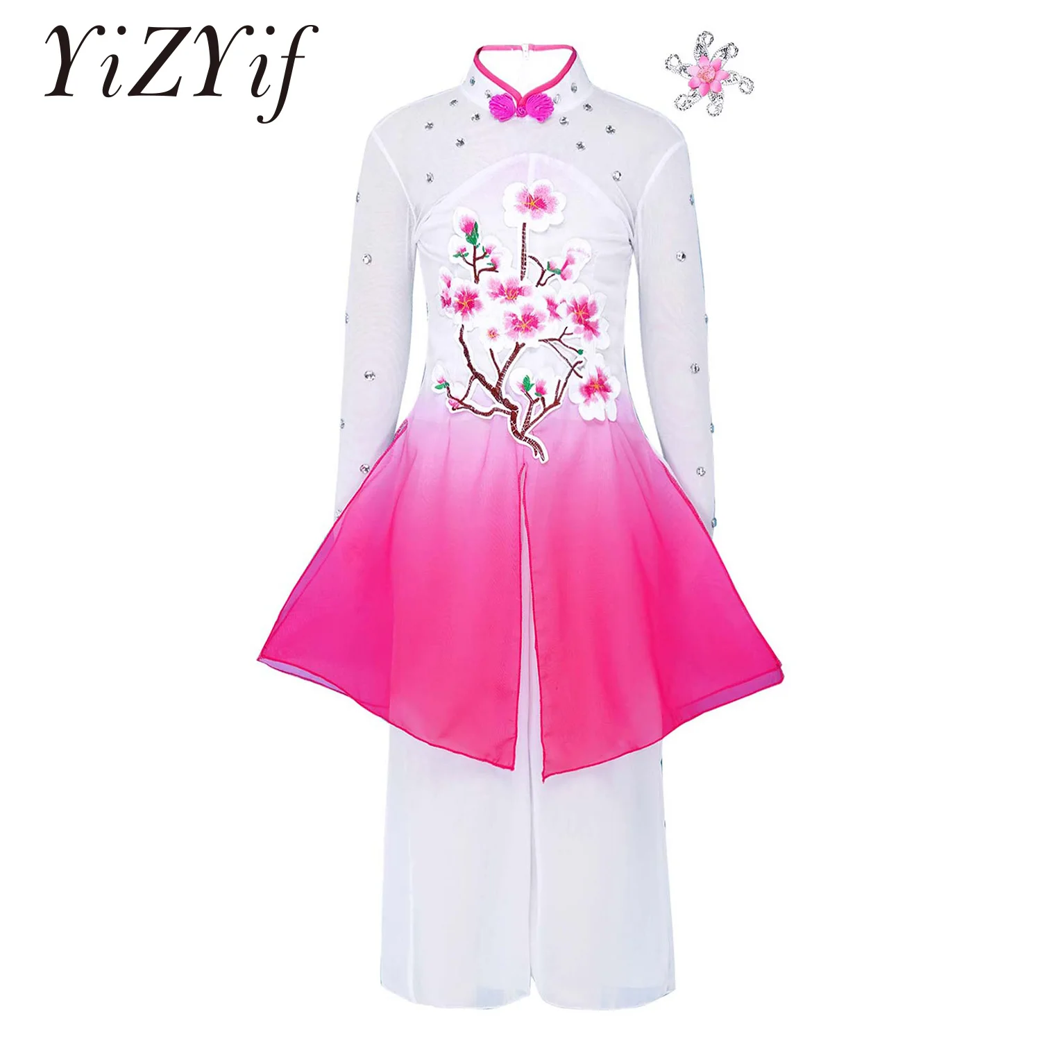 

Chinese Style Hanfu Classical Dance Costume Kids Girls Square Dance Yangko Training Dress Fan Dance Set Stage Perform Dancewear