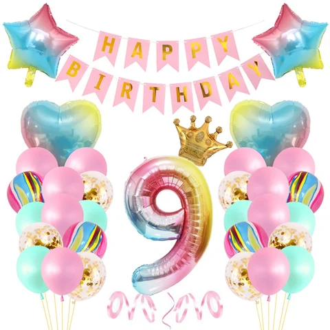 33 шт./компл. розовые украшения для дня рождения, 40-дюймовые цифровые алюминиевые пленки, шары на день рождения, розовый, Горячий Золотой флаг, набор воздушных шаров
