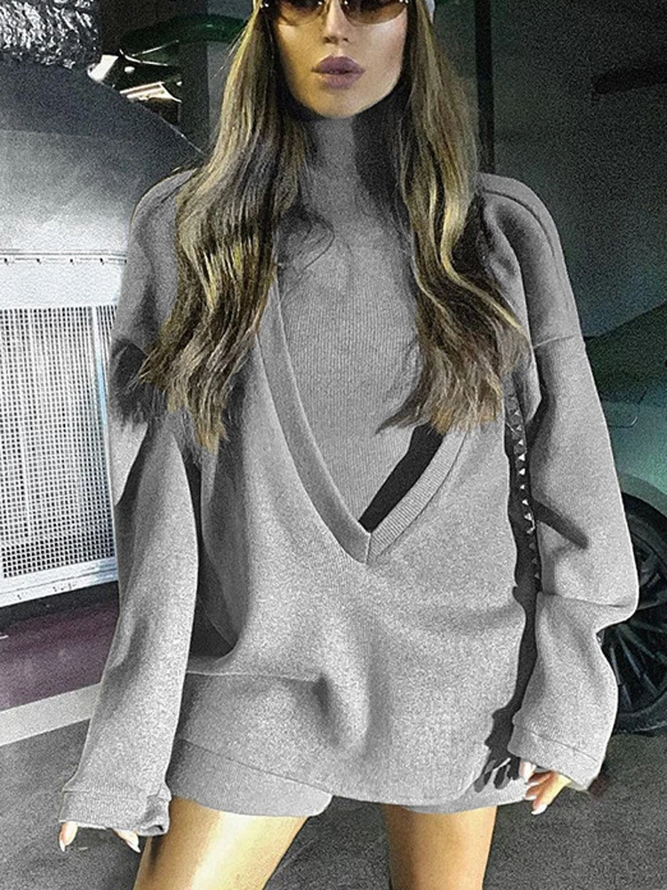 Женский свободный пуловер с V-образным вырезом длинным рукавом - купить по