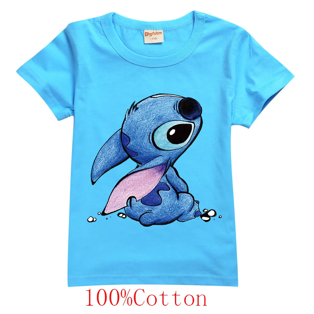 

Disney Stitch Girls T Shirts Cartoon Print T-shirt 100% Cotton Tshirt for Kid Clothing Children Casual Tops Birthday Clothes
