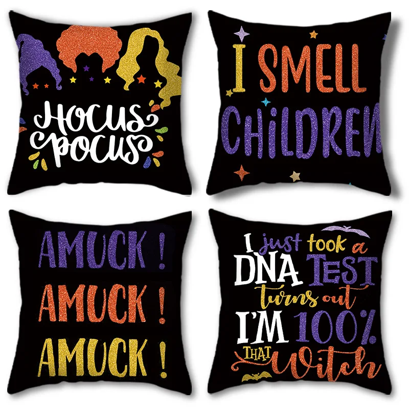 

45x45cm Halloween Pillow Case Funny Letter Sofa Pillow Cover Ghost Festival Party Decorations for Home Happy Halloween Day 2023