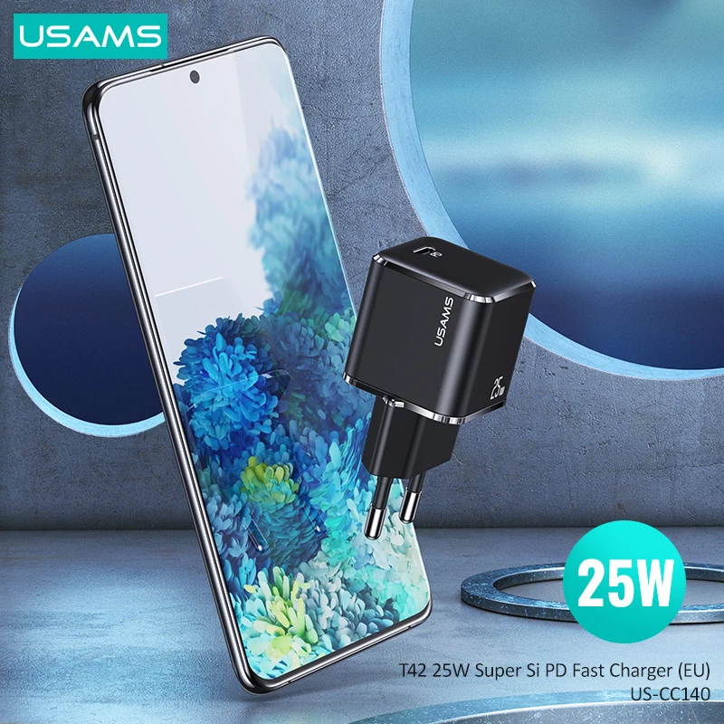 

USAMS T42 PD 25W Super Si Fast Charger EU Travel PPS Mobile Phone Charger For iPhone Samsung Huawei Tablet QC FCP AFC Charger