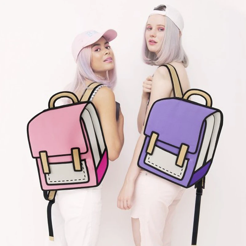 

Women Backpack 3D Jump Style 2D Drawing Cartoon Back Bag Comic Messenger Tote Fashion Cute Student Bags Unisex Knapsack Bolos