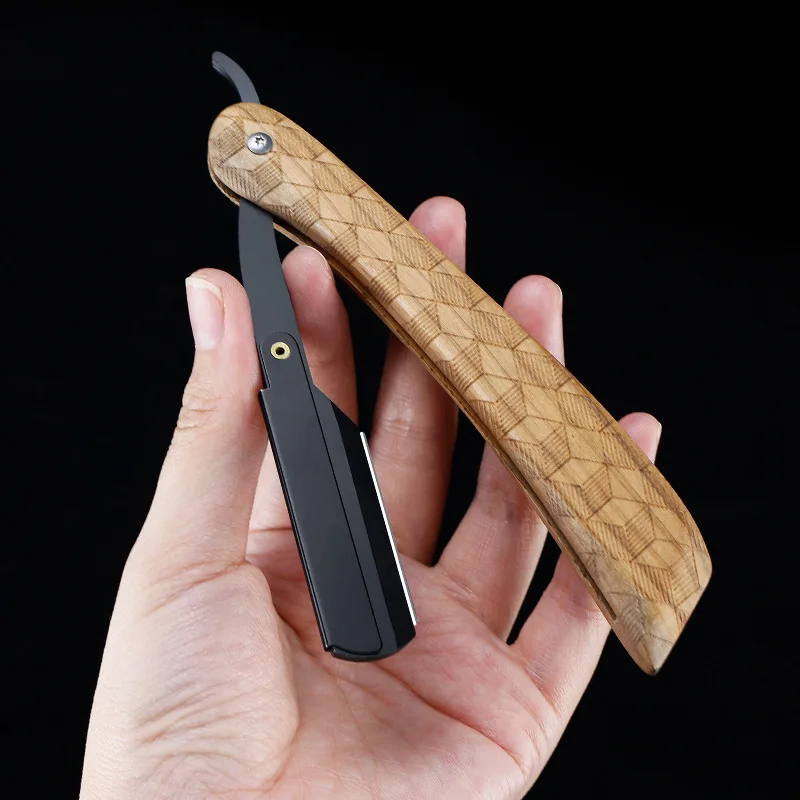 

Wooden Trimmer Manual Shaver Professional Straight Edge Stainless Steel Sharp Barber Razor Folding Shaving Knife Shave Beard Cut