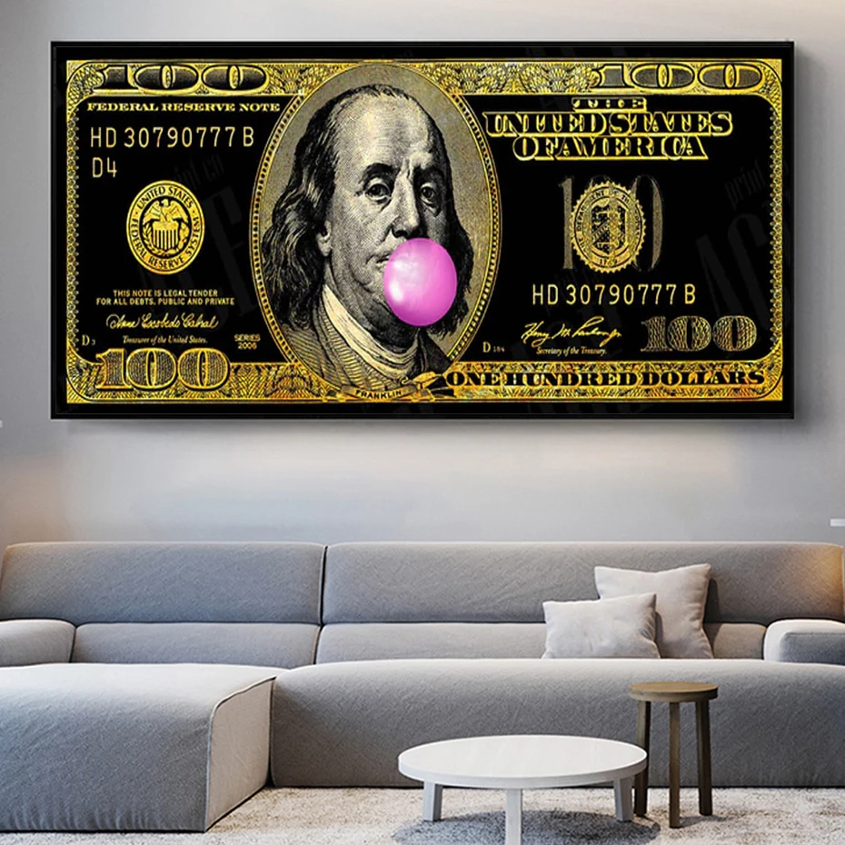 

Luxury Money 100 Dollar Black Poster Creative Blow Bubbles Art Canvas Painting Print Wall Art Picture for Living Room Home Decor