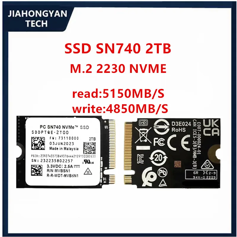 Оригинальный твердотельный накопитель Western Digital SN740 256G 512G 1 ТБ 2 ТБ NVME 2230 PCIE4.0 с поддержкой портативных устройств для камеры