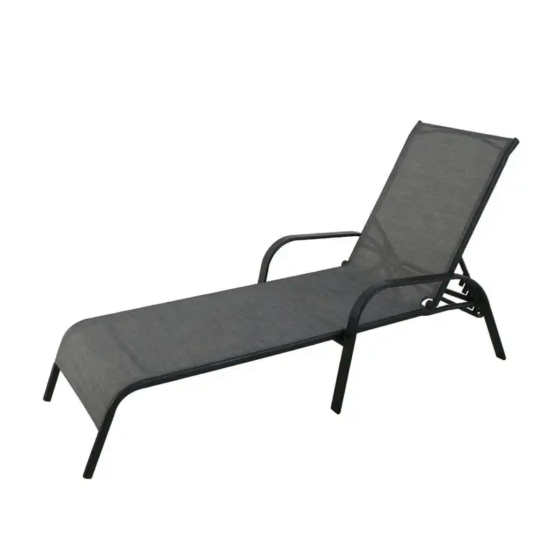 

Outdoor Patio Steel Stacking Lounger, 1 Person, Black Frame and Grey Sling Zero gravity chair Beach chair Bag chair Fishing chai