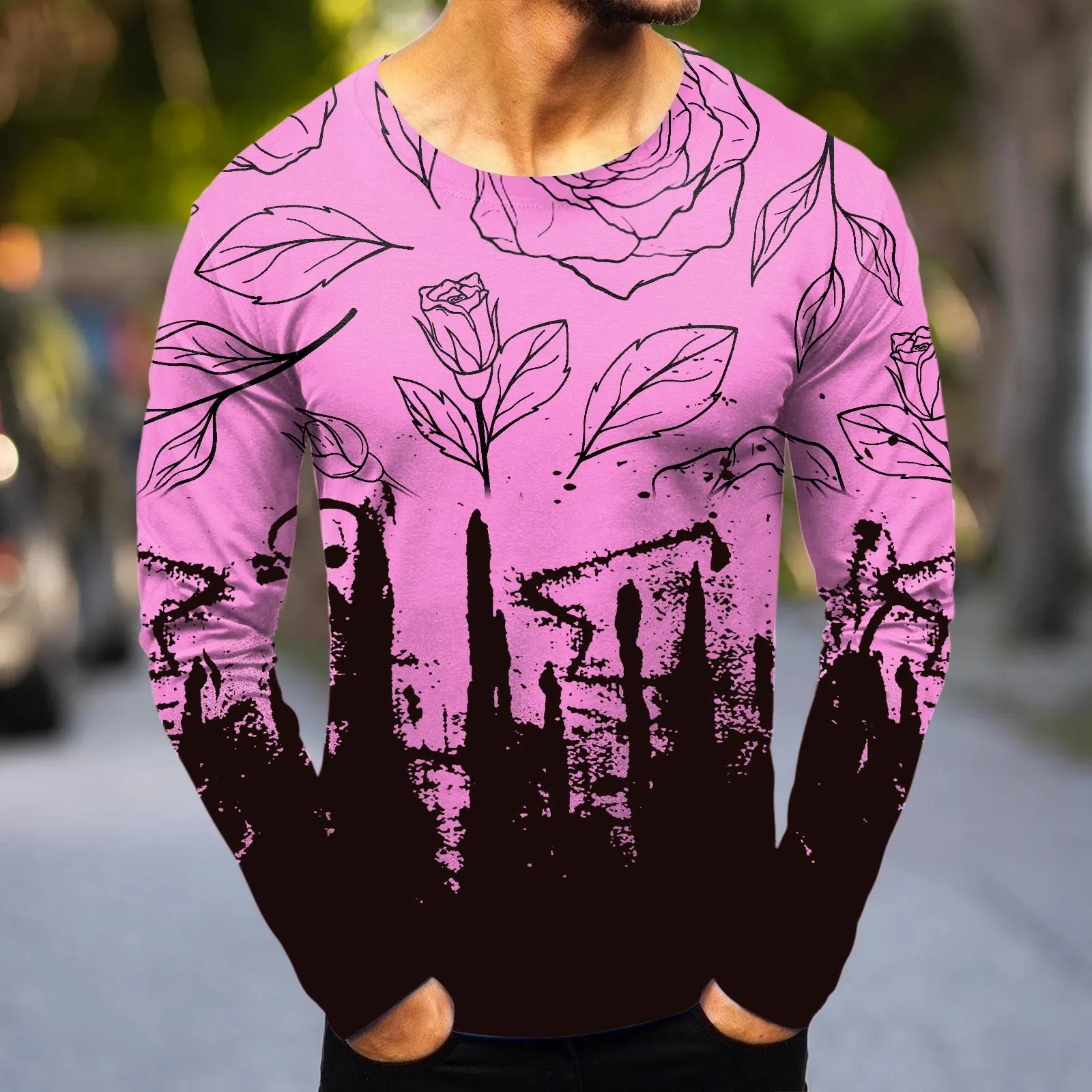 

Shirts for Men Big And Tall Mens Fashion Casual Sports Abstract Digital Printing Round Neck T Shirt Long Sleeve Men Tops Size 12