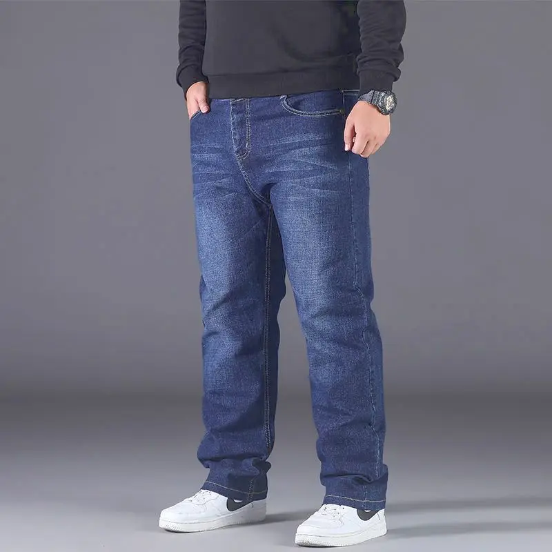 Invisible Open-Seat Pants Oversized Jeans Men's Loose Straight Stretch Fleece Thick Trousers Sex Free and Convenient Wild