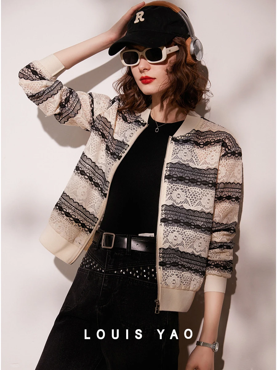Женская куртка с кружевной вышивкой LOUIS YAO Повседневная модная Свободная круглым