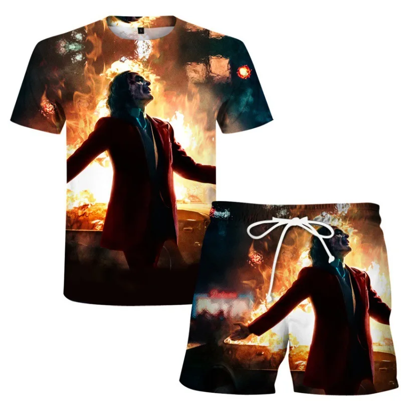 

Summers Tracksuits Set for Men 3D Printed Joker Sweat-Shirt Pants Oversize T-Shirt + Shorts 2 Piece Outfit Casual Male Clothing