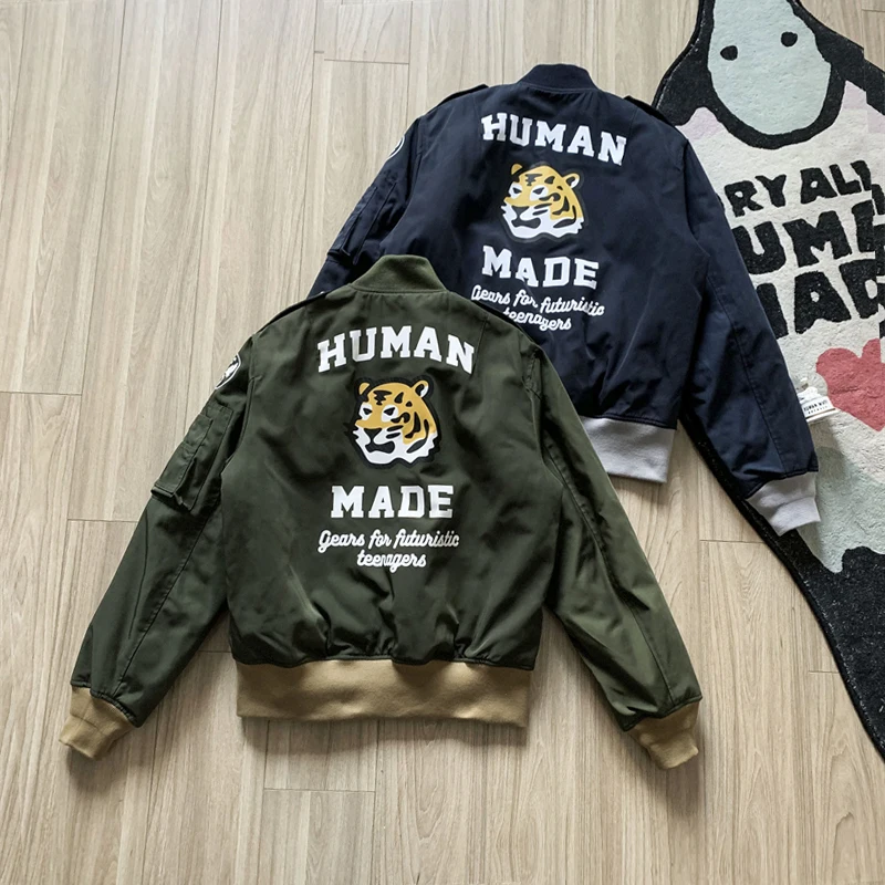 

Men Women Tiger Print Zipper Coat Motocycle HUMAN MADE Thick Bomber Jacket