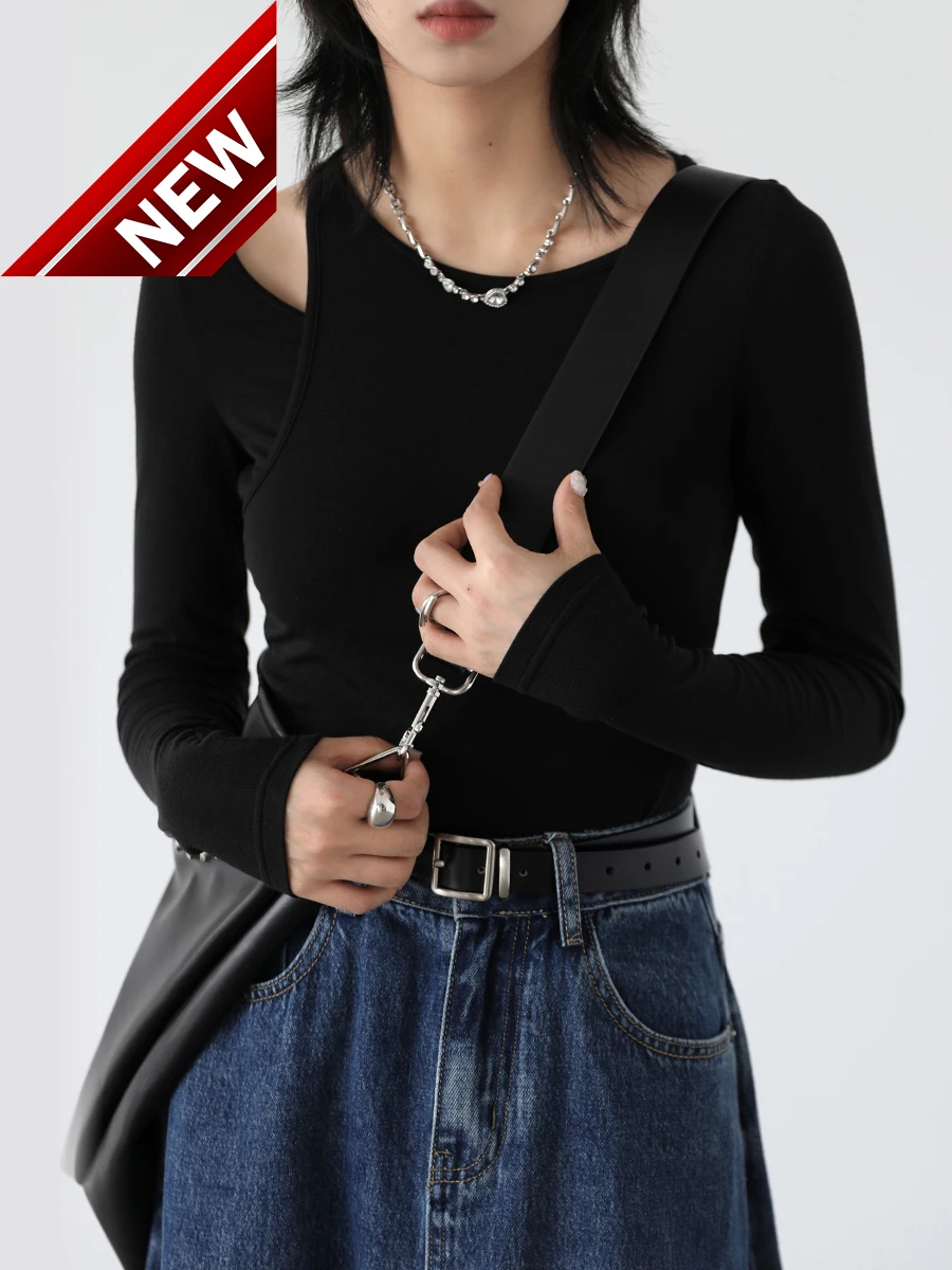 

Long Solid Women's T-Shirts Sleeve Hollow-out Slim Woman T-shirt Base Female Tees Office Lady Tops Spring Autumn 2023