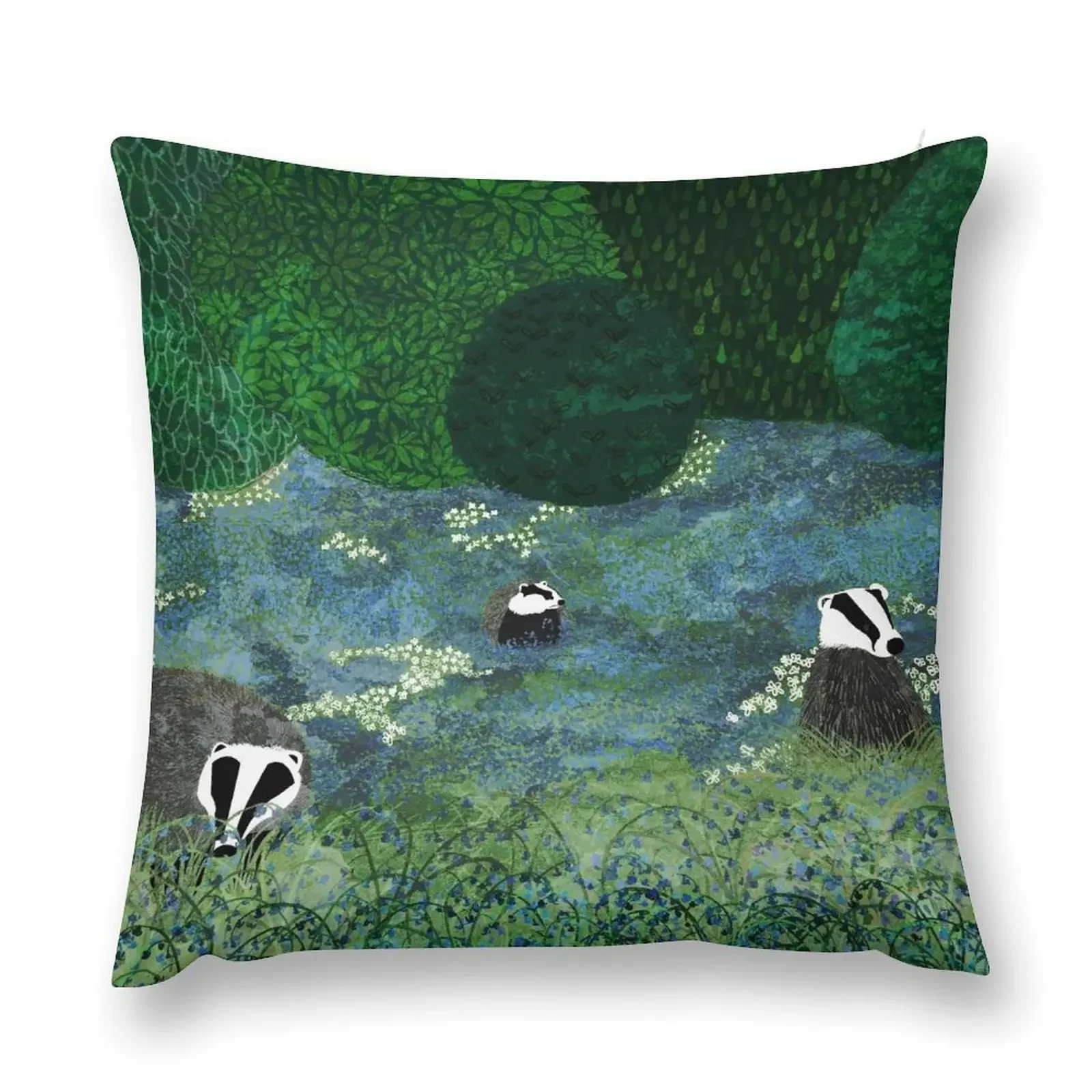 Badgers Amongst the Bluebells Декоративная подушка Подушки Эстетические наволочки Чехлы для
