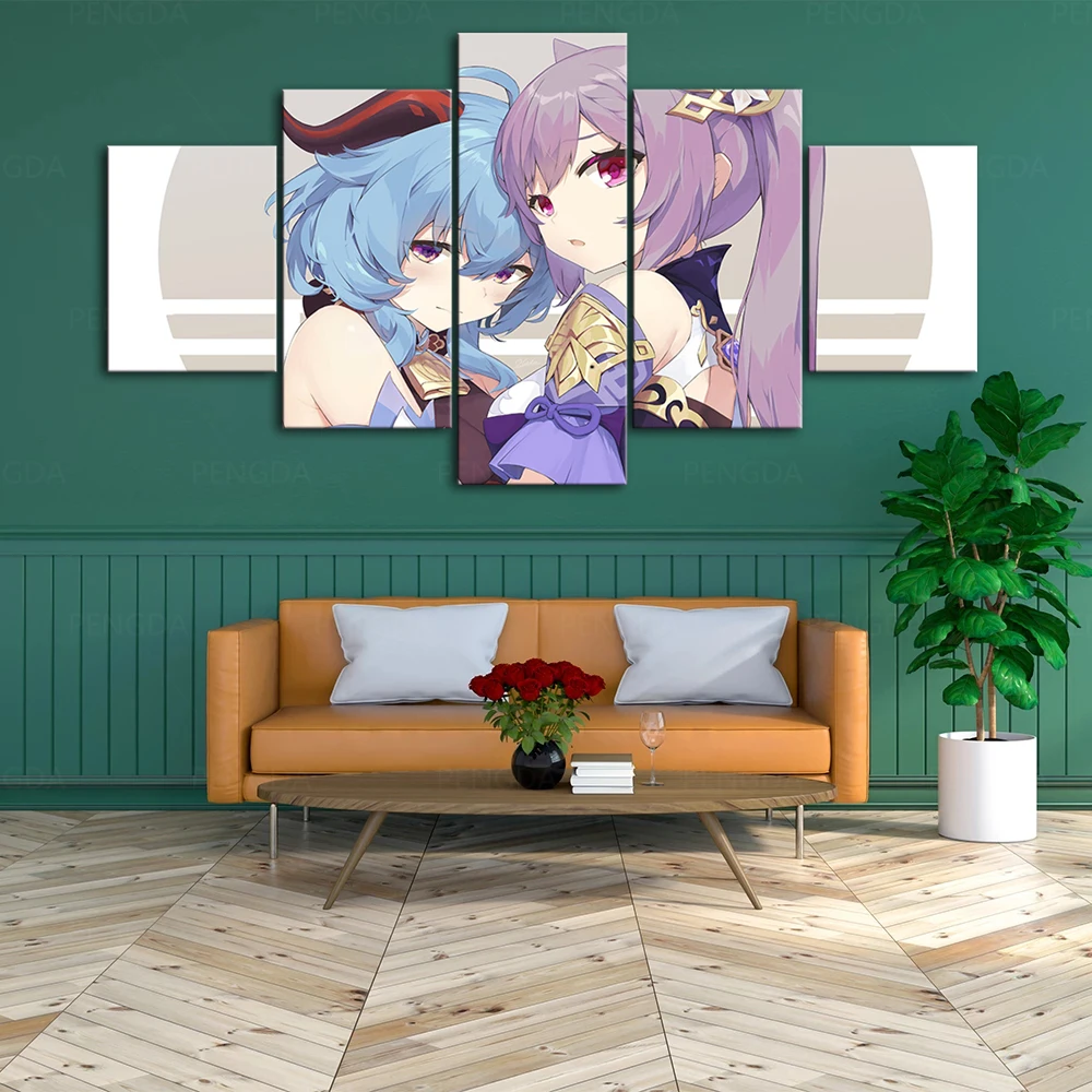 

Home Decor 5 Pcs Canvas Genshin Impact HD Printed Barbara Gunnhildr Poster Painting Wall Art Modular Picture Frame Living Room