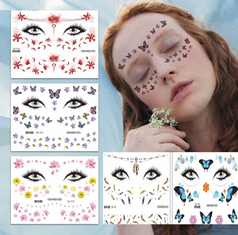 

Newest Glister Makeup Tattoo Face Stickers Festival Dance Masquerade Dinner Party Show Body Art Temporary Fake Tattoos Decals