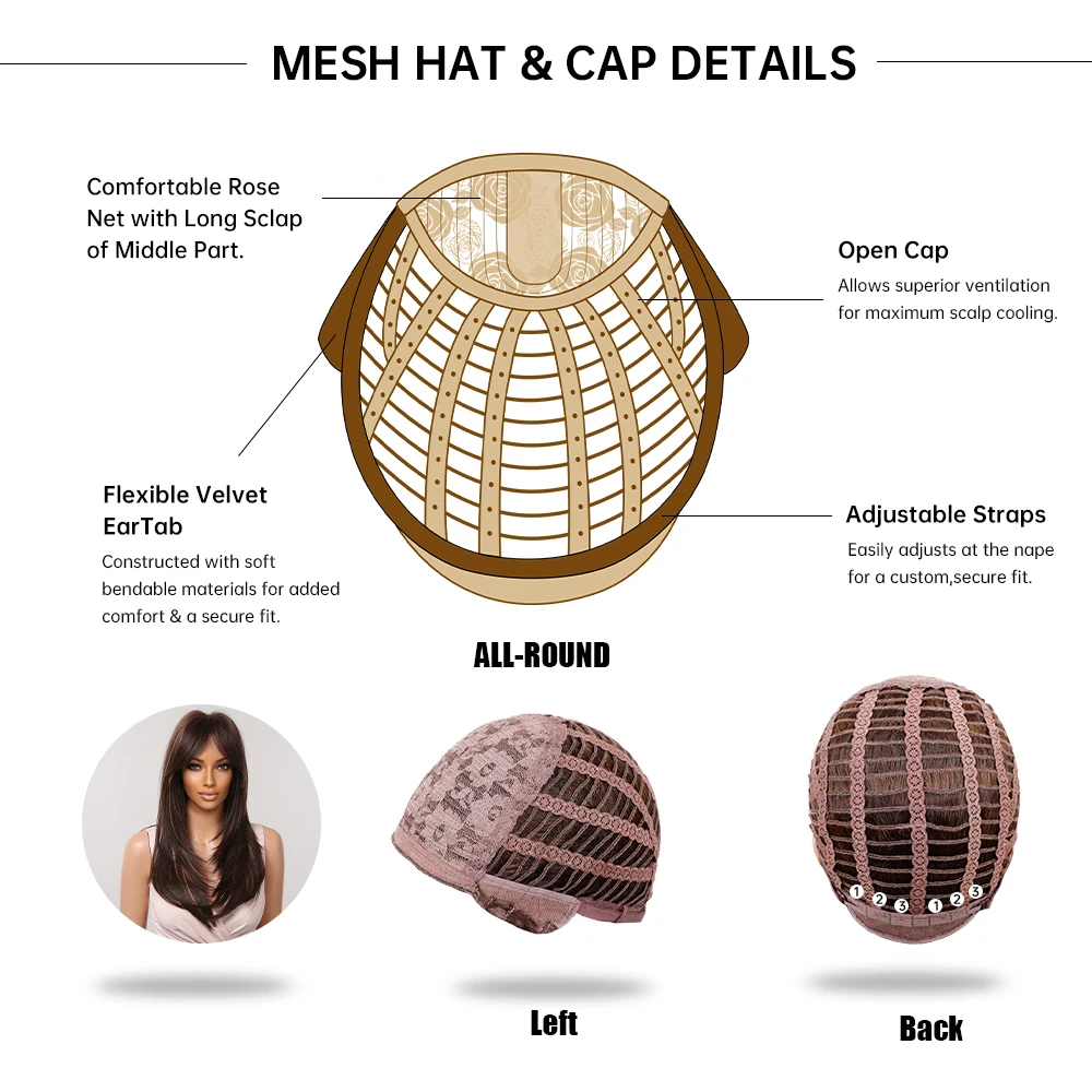 Dark Brown Long Synthetic Wigs Golden Highlights Layered Straight Bangs Wig for Black Women Cosplay Fake Hair Heat Resistant