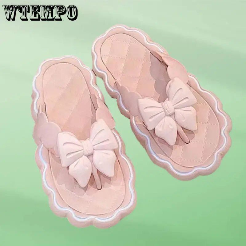 

WTEMPO Cute Bowknot Women's Slippers Summer Indoor and Outdoor Flip Flops Beach Soft Platform Home Non-slip Slipper Dropshipping