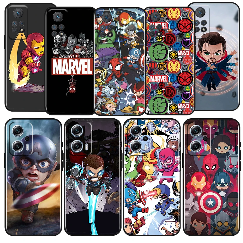 

Marvel Cartoon Heros For Xiaomi Redmi Note 12 11 11T 11S 10 10T 9 8 7 6 5 Pro Plus 5G 4G Silicone Black Phone Case