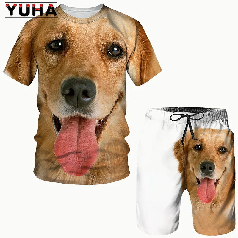 YUHA, Rottweiler 3D Printed Dog Men's T shirt Shorts Set Men's Sportswear Tracksuit Summer O Neck Short Sleeve Cool Men's Clothi