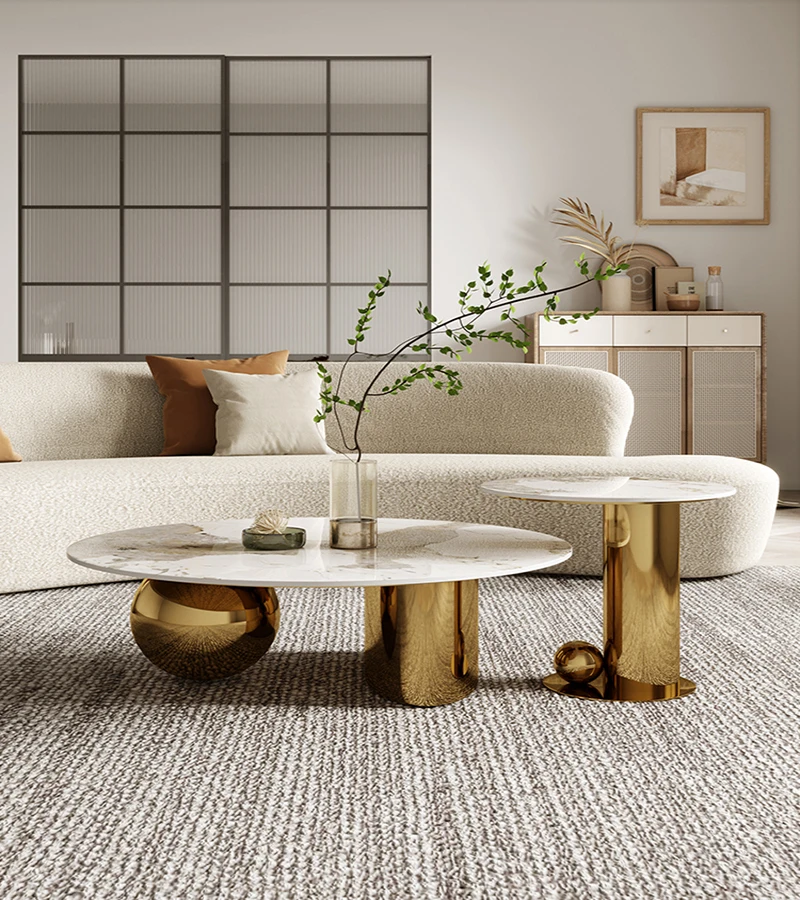 

Современный роскошный журнальный столик с каменной тарелкой, простой круглый чайный столик для гостиной в маленькой квартире, итальянский ...
