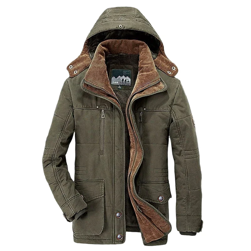 Casual Fashion Plus Size Solid Coats New Men's Warm Thick Parka Winter Military Cargo Jacket Hooded Windproof Outerwear
