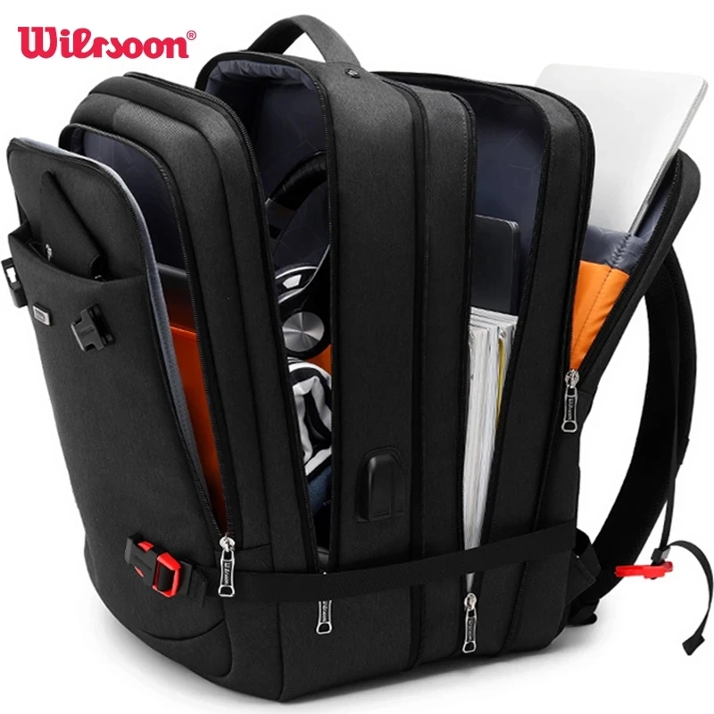 

WIERSOON 45L Male Expandable Large Capacity Traveling Backpack for 17 inch Laptop Men's Backpack Approved Weekender Bag
