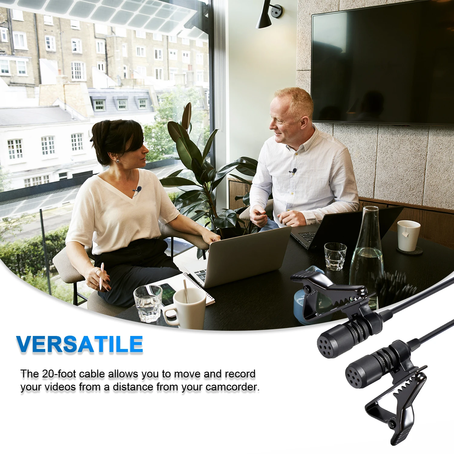 MOURIV CMX202 Dual Lavalier Cardioid Microphone Phantom Power Lapel Clip Compatible with Camera Camcorder ZOOM Tascam SONY |