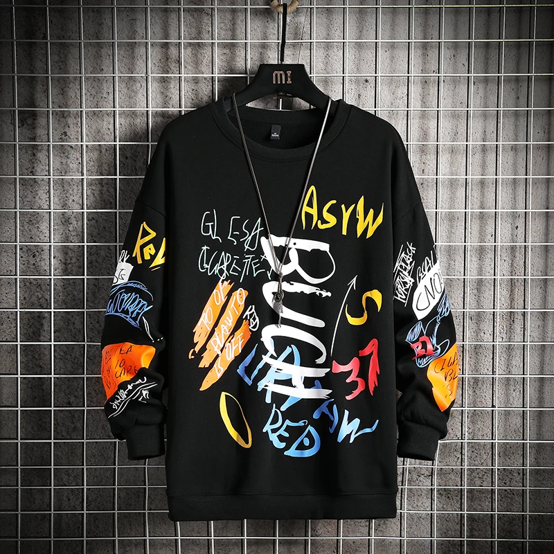 

Emo Men Fashion Casual Autumn Streetwear Crewneck Hoodies Alt Hip Hop Graffiti Creativity Hoodie Sweatshirt Vintage Clothes