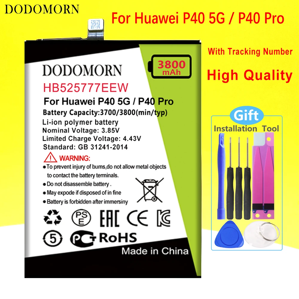 

DODOMORN HB525777EEW Battery For Huawei P40 5G / P40 Pro Phone+Tracking Number