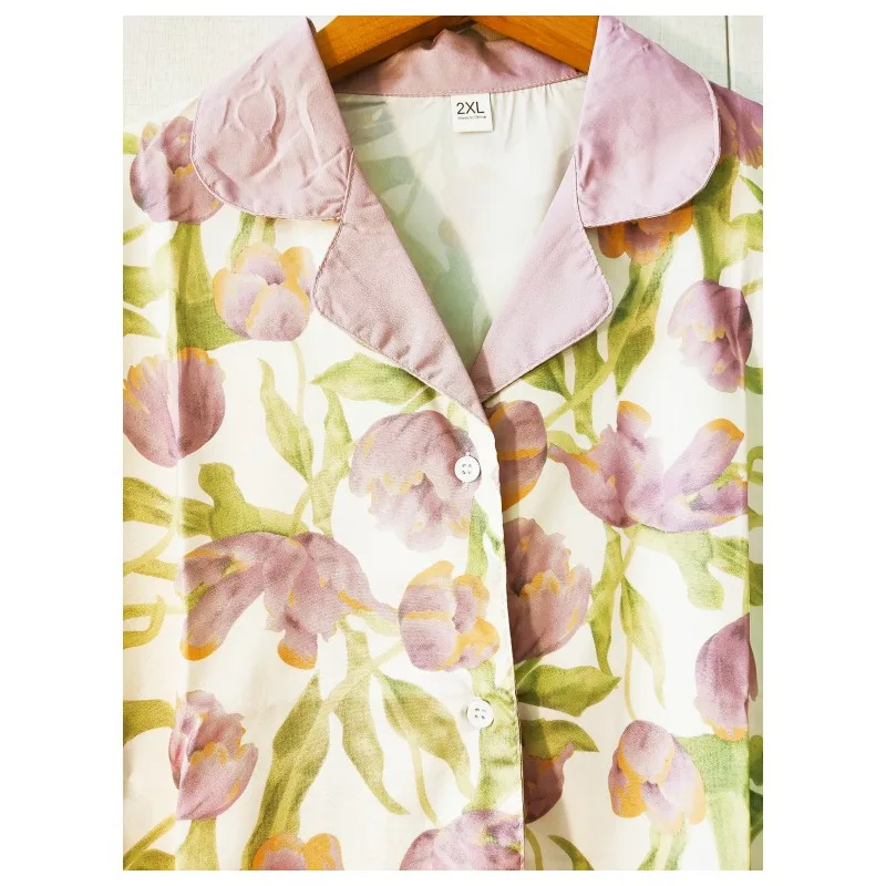 Purple Tulip Nightdress For Women V-Neck Sleeveless Sexy Flower Print Loose Nightwear Fashion luxury Clothes